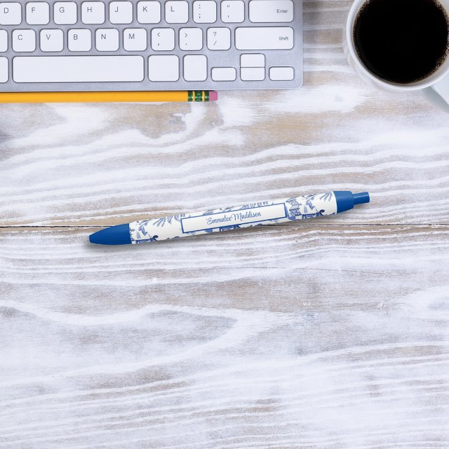 Bolígrafo De Tinta Azul Chinoiserie azul blanco monograma inspirado en Asi (Subido por el creador)