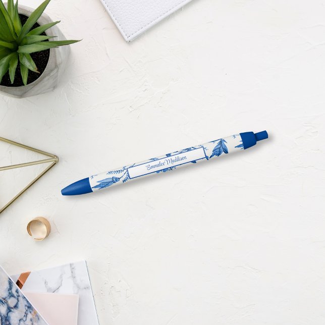 Bolígrafo De Tinta Azul Chinoiserie azul blanco Monograma Vino floral (Subido por el creador)