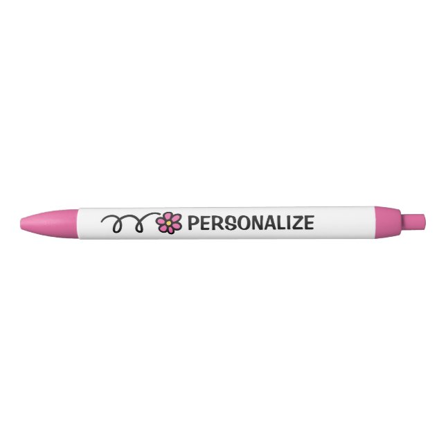 Bolígrafo De Tinta Azul Custom name cute girly pink daisy flower logo pen (Anverso)