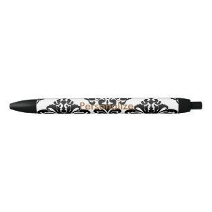 Bolígrafo De Tinta Azul Damasco blanco y negro elegante personalizado chic