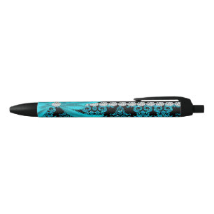 Bolígrafo De Tinta Azul Damasco del diamante (purpurina verde azulado)