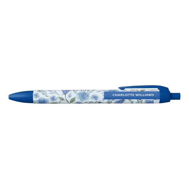 Bolígrafo De Tinta Azul De vuelta al cole acuarela azul floral (Parte superior)