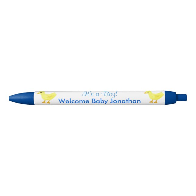 Bolígrafo De Tinta Azul Es un niño Invitaciones blancas amarillas de dudos (Anverso)