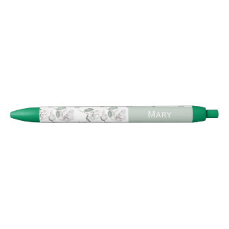Bolígrafo De Tinta Azul Flor de Magnolia con nombre personalizado