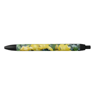 Bolígrafo De Tinta Azul Floral de iris amarillo