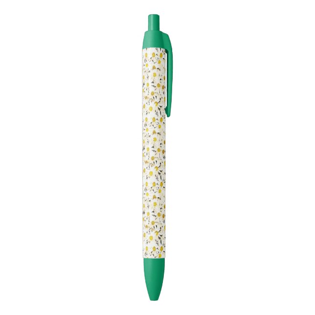 Bolígrafo De Tinta Azul Floral White Daisies Green Trendy Design Template (Parte inferior (Vertical))