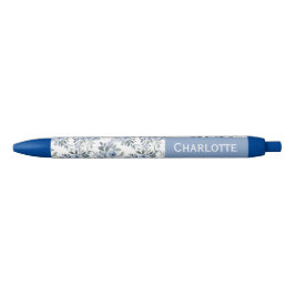 Bolígrafo De Tinta Azul Flores Azules Acuarela Nombre Personalizado 