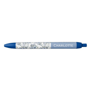 Bolígrafo De Tinta Azul Flores Azules Acuarela Nombre Personalizado