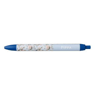 Bolígrafo De Tinta Azul Flores de Flor de Pájaro Nombre Personalizado