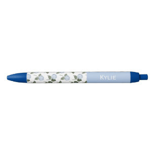 Bolígrafo De Tinta Azul Flores de Hortensia Azules con Nombre Personalizad