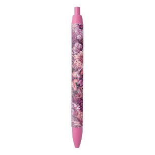 Bolígrafo De Tinta Azul Flores de Rosa de oro de Rosa rosado de salmón ros