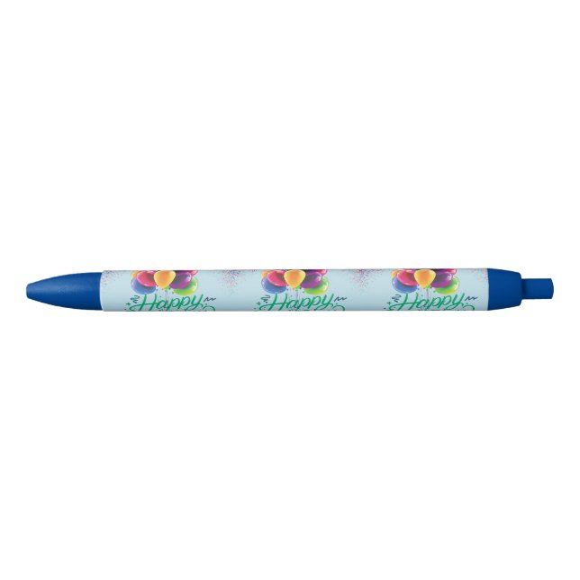 Bolígrafo De Tinta Azul Globos y Confetti (Anverso)