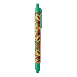 Bolígrafo De Tinta Azul Hermosos tres girasoles - pintura artística mixta 