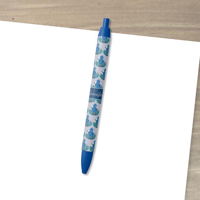 Bolígrafo De Tinta Azul Lápiz de patrón de pájaro azul y caprichoso con no (Blue whimsical bird pattern personalized pen . )