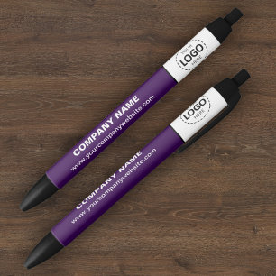 Bolígrafo De Tinta Azul Logotipo de la empresa y página web morado/blanco