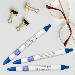 Bolígrafo De Tinta Azul Logotipo y Texto Profesional Moderno Simple