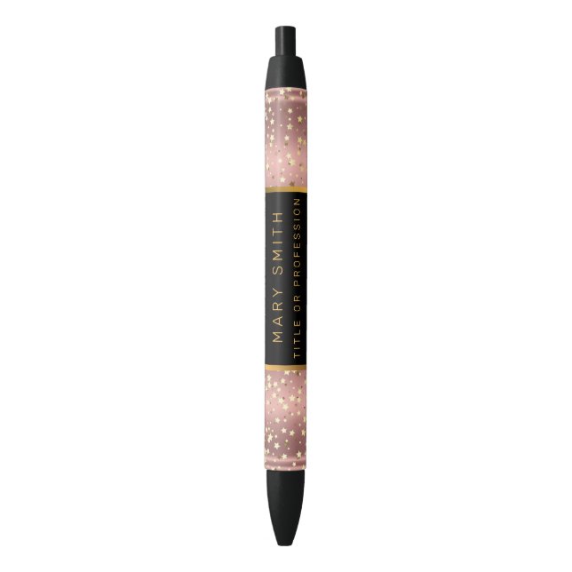 Bolígrafo De Tinta Azul Lujo Purpurina Gold Stars Pink (Frente vertical)