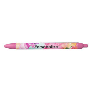 Bolígrafo De Tinta Azul Moderna Floral Acuarela Primaveral Brillante Color