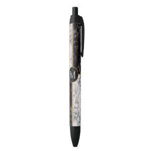 Bolígrafo De Tinta Azul Monograma Black Check Marble Pen Regalo