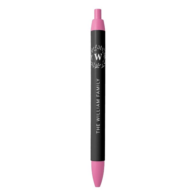 Bolígrafo De Tinta Azul Monograma botánico clásico personalizado (Frente vertical)