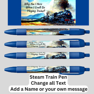 Bolígrafo De Tinta Azul Motores de locomotoras de trenes de vapor con text