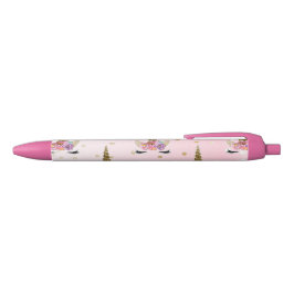 Bolígrafo De Tinta Azul Niñas Unicornio Floral Cuerno Purpura y Dorado Bri