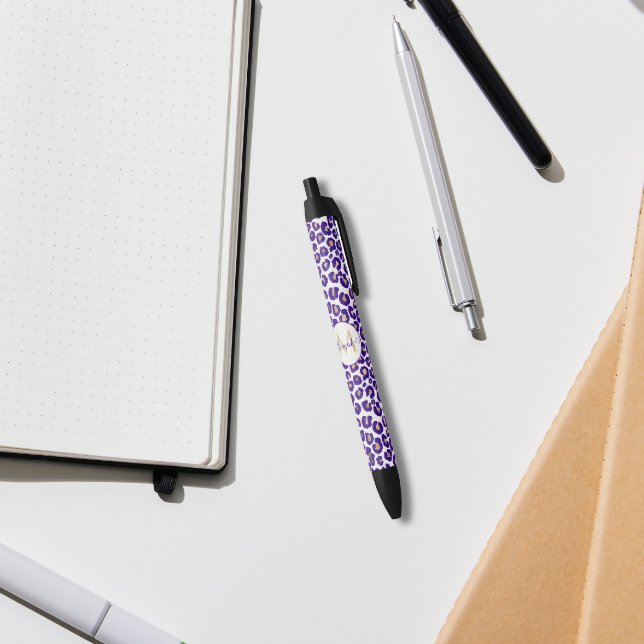 Bolígrafo De Tinta Azul Patrón de leopardo morado y dorado (Subido por el creador)