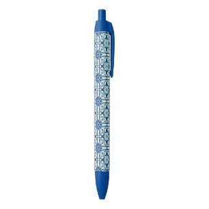 Bolígrafo De Tinta Azul Patrón de mosaico floral azul de Azulejos portugu
