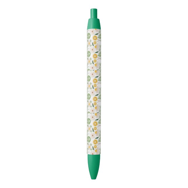 Bolígrafo De Tinta Azul Pen Office and School Pen Green & Yellow Floral (Frente vertical)