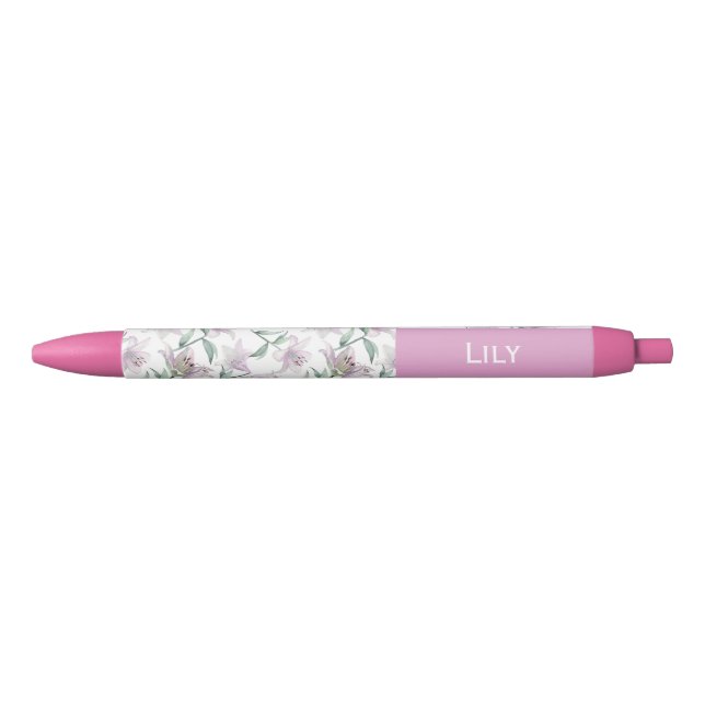 Bolígrafo De Tinta Azul Pink Lillies Custom Name Pen (Anverso)