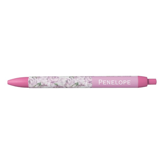 Bolígrafo De Tinta Azul Pink Peonies Custom Name Pen (Anverso)