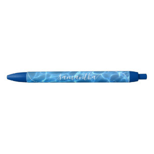 Bolígrafo De Tinta Azul Piscina de color azul acuático con nombre de firma