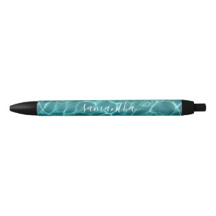 Bolígrafo De Tinta Azul Piscina Verde Acuático Nombre con Letra Rizada Sig