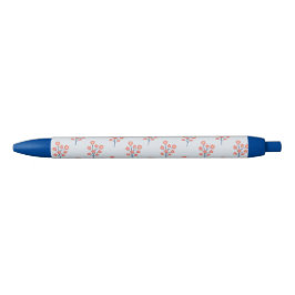 Bolígrafo De Tinta Azul Ramas de Flor de Coral sobre Patrón Azul Brumoso
