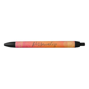 Bolígrafo De Tinta Azul Rosa Fucsia Naranja y Dorado Glam Mandala Indio