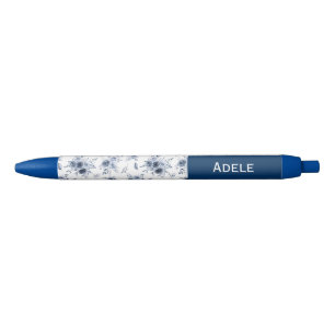 Bolígrafo De Tinta Azul Rosas Azules Acuarela con Nombre Personalizado