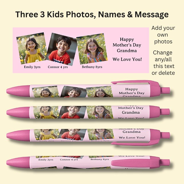 Bolígrafo De Tinta Azul Tres 3 fotos con nombres y mensajes rosados en neg (Subido por el creador)
