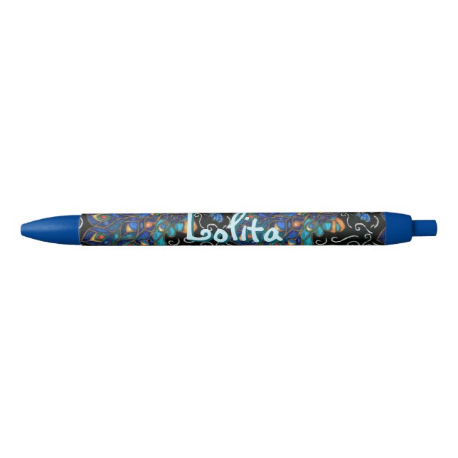 Bolígrafo De Tinta Azul Whimsical Peacock Chalk Pastel Bird Personalizado (Anverso)