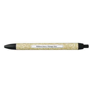 Bolígrafo De Tinta Negra 50.o Oro y blanco del modelo del número del