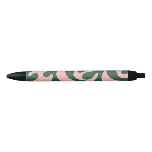 Bolígrafo De Tinta Negra Abstracto minimalista verde y rosa