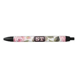 Bolígrafo De Tinta Negra Acuarela moderna Floral Rosa Negro
