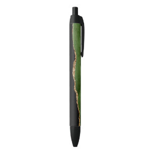 Bolígrafo De Tinta Negra Ágata Contemporánea con Mármol Verde Esmeralda Fal