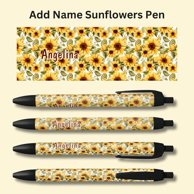 Bolígrafo De Tinta Negra Añadir nombre, girasoles florecientes en verano (Subido por el creador)