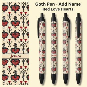 Bolígrafo De Tinta Negra Añadir nombre, Gótico Gótico Rojo Valentines Amore