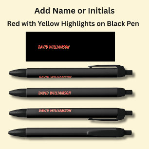 Bolígrafo De Tinta Negra Añadir nombre Iniciales Rojo + Amarillo resaltado 