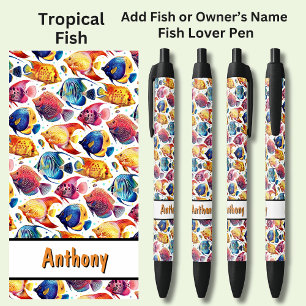 Bolígrafo De Tinta Negra Añadir nombre, pescado tropical colorido