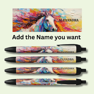 Bolígrafo De Tinta Negra Añadir nombre, pintura dramática de caballos blanc