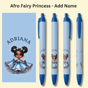 Bolígrafo De Tinta Negra Añadir nombre, princesa afro-hada en azul
