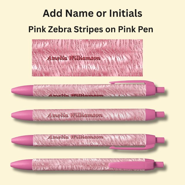 Bolígrafo De Tinta Negra Añadir nombre rayas de cebra rosadas en rosa (Subido por el creador)