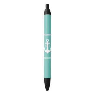 Bolígrafo De Tinta Negra Ancla azul de Seafoam con monograma